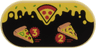Tile, Round 2 x 4 Oval with Red Pepperoni Pizza Slice, Medium Nougat Slices with Green Peppers, Black Olives and Mushrooms, Yellow Dripping Cheese and Numbers 3 and 2 on Black Background Pattern