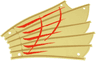 Cloth Sail 27 x 20 with Dark Tan Ribs and Stitching, Red Stripes, LEGO Copyright on Right Pattern