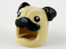 Minifigure, Headgear Head Cover, Costume Pug Dog with Black Ears, Eyes and Muzzle Pattern