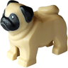 Dog, Pug with Molded Black Face and Ears and Printed Dark Bluish Gray Eyes, Mouth, Nose and Whiskers Pattern
