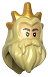 Minifigure, Hair Long with Center Part and Beard with Gold Crown, Medium Tan Face, Dark Bluish Gray Bushy Eyebrows Pattern