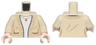 Torso Female Cardigan Sweater Open with Pockets and Dark Tan Stars over White Shirt, Gold Pendant Necklace Pattern / Tan Arms / Light Nougat Hands