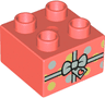 Duplo, Brick 2 x 2 with Present / Gift with White Bow and Polka Dots Pattern