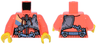 Torso Female Hoodie with Drawstrings, Zipper and Bright Light Yellow and Metallic Light Blue Stripes, Silver Shoulder Armor, Straps with Buckles Pattern / Coral Arms / Yellow Hands