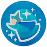 Tile, Round 1 x 1 with Fairy Godmother Merryweather, Light Nougat Face, Blue Cloak, White Dots and Sparkles Pattern