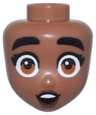 Mini Doll, Head Friends with Black Eyebrows and Eyelashes, Wide Shocked Dark Orange Eyes, Reddish Brown Lips, and Open Mouth with Teeth Pattern