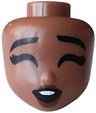 Mini Doll, Head Friends with Black Eyebrows and Eyelashes, Closed Eyes, Reddish Brown Lips, Open Mouth Smile with Teeth Pattern