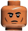 Minifigure, Head Stern Black Eyebrows, Dark Brown Cheek Lines and Chin Dimple Pattern