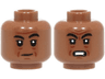 Minifigure, Head Dual Sided Black Eyebrows, Reddish Brown Wrinkles and Chin Dimple, Furrowed Brow, Neutral / Open Mouth Scowl Pattern