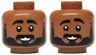 Minifigure, Head Dual Sided Black Eyebrows, Beard and Moustache, Open Mouth Smile with Teeth Pattern / Raised Left Eyebrow Pattern