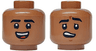 Minifigure, Head Dual Sided Black Eyebrows, Reddish Brown Chin Dimple, Open Mouth Smile with Top Teeth and Red Tongue / Worried with Raised Left Eyebrow Pattern