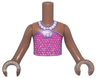 Torso Mini Doll Boy Magenta Strapless Dress Top with Dots, White Pearl Necklace with Medium Lavender Shell Pendant Pattern, Medium Brown Arms with Hands