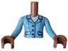 Torso Mini Doll Girl Bright Light Blue Jacket with Medium Lavender Buttons, Pockets and Collar Edges over White Shirt Pattern, Medium Brown Arms with Hands with Bright Light Blue Long Sleeves