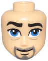 Mini Doll, Head Friends Male Large with Thick Black Eyebrows and Chin Dimple, Blue Eyes, Dark Bluish Gray Goatee, Grin Pattern
