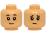 Minifigure, Head Dual Sided Child Female Black Eyebrows, Eyelashes, Dark Orange Freckles, Grin / Sad Frown Pattern