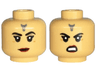 Minifigure, Head Dual Sided Female Black Eyebrows, Single Eyelashes, Dark Bluish Gray Forehead Tattoo, Dark Red Lips, Neutral / Open Mouth Scowl with Teeth Pattern