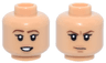 Minifigure, Head Dual Sided Female Thin Reddish Brown Eyebrows, Black Eyelashes, Nougat Lips, Open Mouth Smile / Closed Mouth Frown Pattern