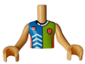 Torso Mini Doll Boy Blue, Lime, and Coral Sports Uniform Shirt with White Chevrons and Collar, Dark Blue Number 3 on Back Pattern, Medium Tan Arms with Hands