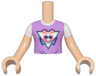 Torso Mini Doll Girl Medium Lavender and White Top with Ley-La Mini Doll Silhouette with Coral Hair and Dark Blue Sunglasses on Triangle Pattern, Medium Tan Arms with Hands with White Short Sleeves