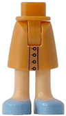 Mini Doll Hips and Skirt Mid-Length with Molded Light Nougat Legs / Boots and Printed Black Hem with Silver Buttons and Bright Light Blue Shoes Pattern - Thick Hinge