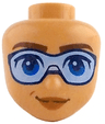 Mini Doll, Head Friends with Reddish Brown Eyebrows, Blue Eyes, Dark Blue Sunglasses with Bright Light Blue Lenses, Dark Orange Lips, Closed Mouth Smile Pattern