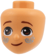 Mini Doll, Head Friends with Reddish Brown Eyebrows and Mouth, Metallic Light Blue Filigree Tattoos Pattern