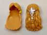 Minifigure, Hair Female Long with Parted Bangs, Partly Braided in Back with Yellow Elf Ears and Silver Flower Pattern