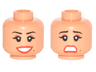 Minifigure, Head Dual Sided Female Thin Black Eyebrows, Brown Eye Shadow, Red Lips, Beauty Mark, Smile / Scared Pattern