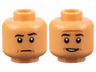 Minifigure, Head Dual Sided Black Eyebrows, Reddish Brown Contour Lines, Raised Eyebrow Left / Slight Open Mouth Grin with Teeth Pattern