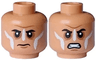 Minifigure, Head Dual Sided Black Eyebrows, Medium Nougat Chin Dimple and Cheek Lines, White Paint Stripes, Closed Mouth Angry / Open Mouth Furious Pattern