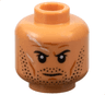 Minifigure, Head Male Black Eyebrows, Dark Brown Beard Stubble, Medium Nougat Cheek Lines, Chin Dimple, Furrowed Brow, Neutral, White Scars on Back Pattern