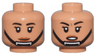 Minifigure, Head Dual Sided Female Black Eyebrows and Eyelashes, Dark Orange Lips, Chin Strap, Slight Lopsided Grin / Angry Open Mouth with Teeth Pattern