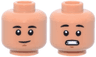 Minifigure, Head Dual Sided Black Eyebrows, Medium Nougat Chin Dimple, Lopsided Grin  / Scared Open Mouth with Teeth Pattern