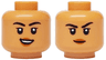 Minifigure, Head Dual Sided Female Black Eyebrows and Eyelashes, Dark Orange Lips, Open Mouth Smile / Frown, Raised Left Eyebrow Pattern