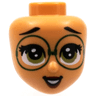 Mini Doll, Head Friends with Black Eyebrows, Large Dark Green Glasses, Olive Green Eyes, Open Mouth Pattern