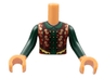 Torso Mini Doll Boy Dark Red Vest with Gold Trim, Dark Green Shirt Pattern, Nougat Arms with Hands with Dark Green Long Sleeves