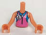 Torso Mini Doll Girl Dark Pink and Dark Azure Wetsuit with Seahorse Logo Pattern, Nougat Arms with Hands