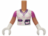 Torso Mini Doll Girl White Vest with Name Tag, Dark Pink Pockets and Collar, Bright Pink Hearts and Bones Pattern, Nougat Arms with Hands with Dark Pink Short Sleeves and White Gloves