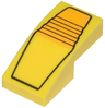 Slope, Curved 2 x 1 x 2/3 with Black Outline and Ridges, Bright Light Orange Panel Pattern (Transformers Bumblebee Head Center)
