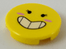 Tile, Round 2 x 2 with Bottom Stud Holder with Black Eyes with Eyelashes, Large Smile Showing Teeth, Dark Pink Blush Pattern