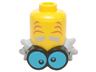 Minifigure, Headgear Extended Head with Eyebrows and Wrinkles, Black and Blue Goggles and Messy Light Bluish Gray Hair Pattern