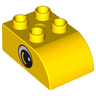 Duplo, Brick 2 x 3 Slope Curved with Circled Black Eye with Arc and White Pupil Pattern on Both Sides