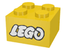 Brick 2 x 2 with Lego Logo Open O Style White with Black Outline Pattern