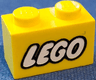 Brick 1 x 2 with LEGO Logo Closed O Style White with Black Outline Pattern