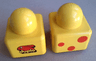 Primo Brick 1 x 1 with Duplo Bunny Logo and 3 Red Spots Pattern on Opposite Sides