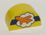 Duplo, Brick 2 x 4 x 2 Slope Curved Double with Orange Airplane on White Cloud and Dark Blue Stripe Pattern