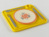 Scala Utensil Tray with Hollow Stud with White Plate with Flower and Silver Fork, Knife, and Spoon Pattern