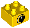 Duplo, Brick 2 x 2 with Circled Black Eye Large Looking Right with Crescent and White Pupil Pattern