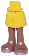 Mini Doll Hips and Skirt with Molded Medium Brown Legs and Printed Metallic Pink Sandals Pattern - Thin Hinge