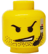 Minifigure, Head Black Eyebrows, Beard Stubble, Headset with Microphone, Lopsided Open Mouth Scowl with Teeth Pattern